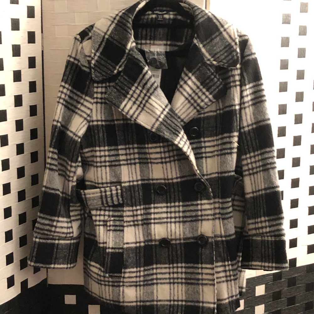 New with Tags Plaid Pea Coat Size 2X Faux Wool